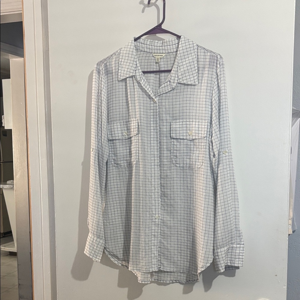 Women Max Studio White and green  Grid Pattern Shirt